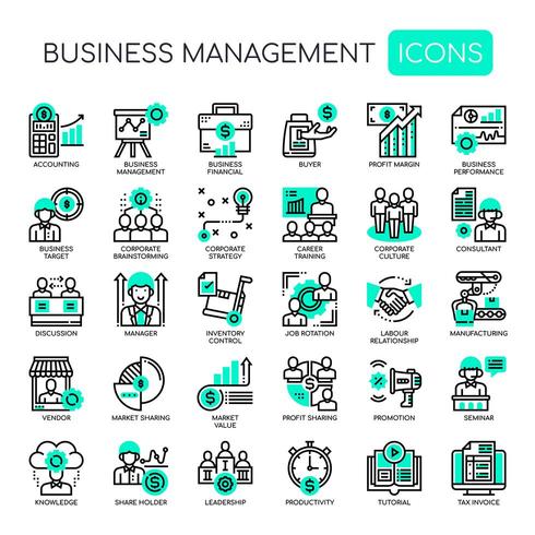 Iconos de línea fina monocromática de gestión empresarial vector