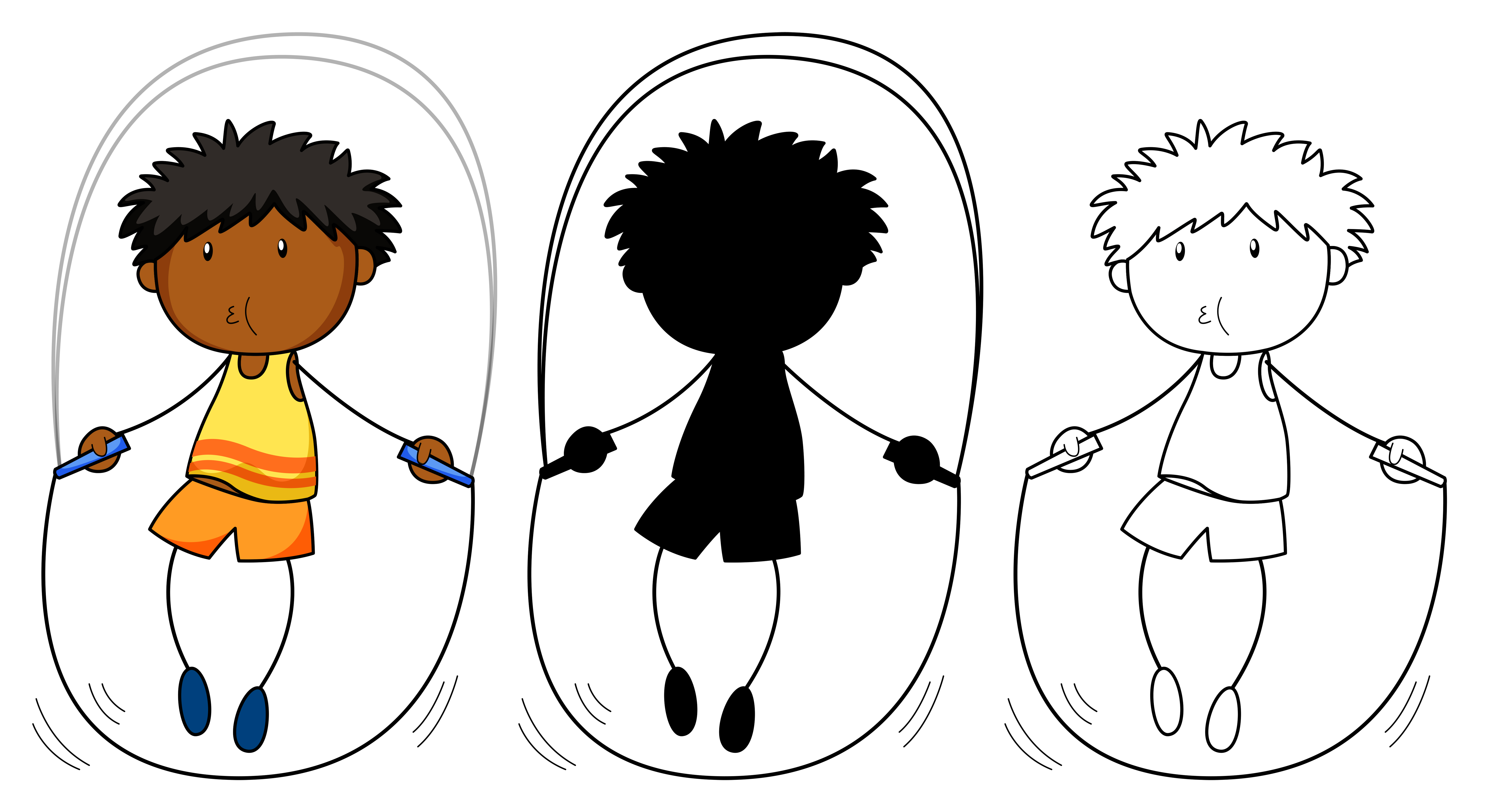 Download A set of boy jumping rope in color, silhouette and outline 685413 - Download Free Vectors ...