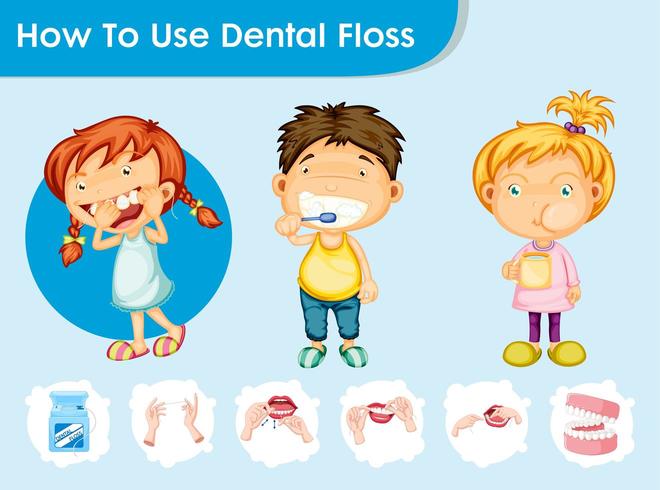 Ilustración médica científica de cuidado dental con niños vector