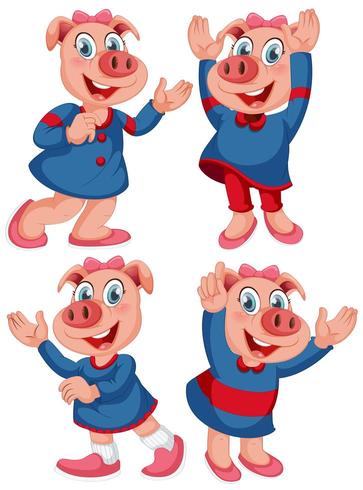 Cerdo feliz en poses humanas vector