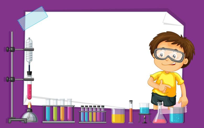 Frame template design with kid in science lab vector