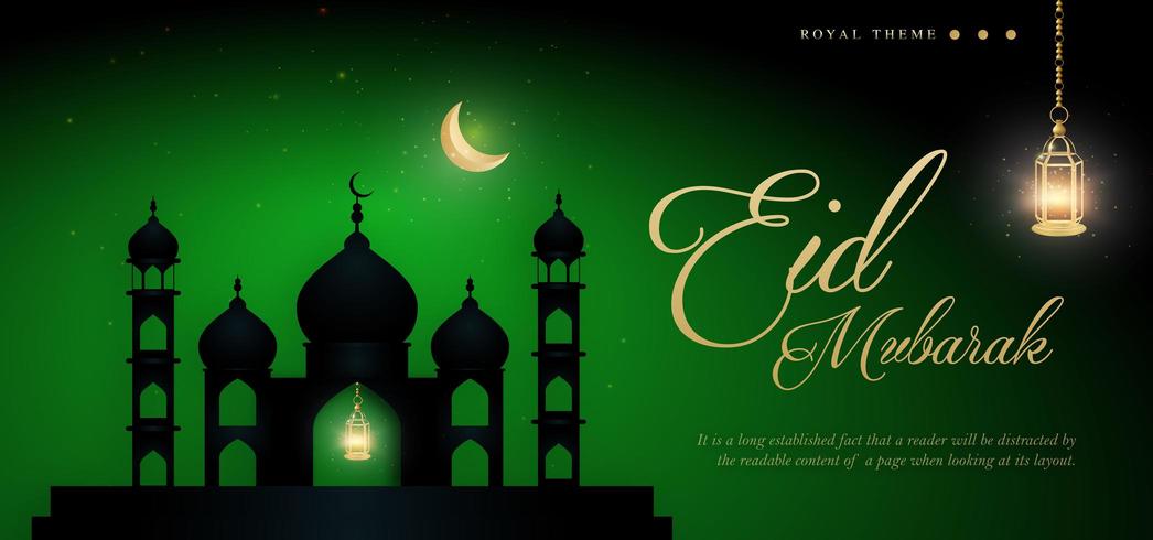 Eid Mubarak Green Royal Luxury Banner fondo vector