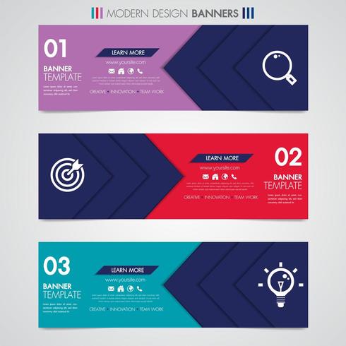 Horizontal design banner with geometric shapes and icons vector