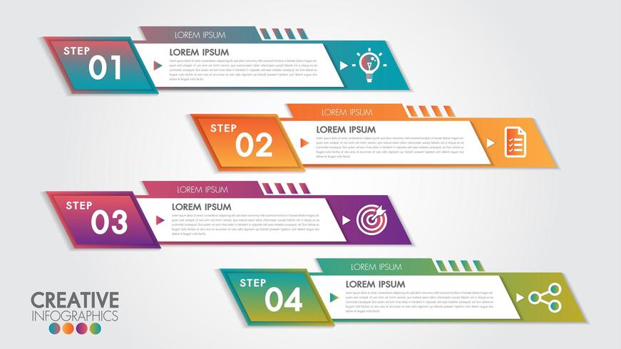 Horizontal business banner with geometric shapes with 4 steps vector