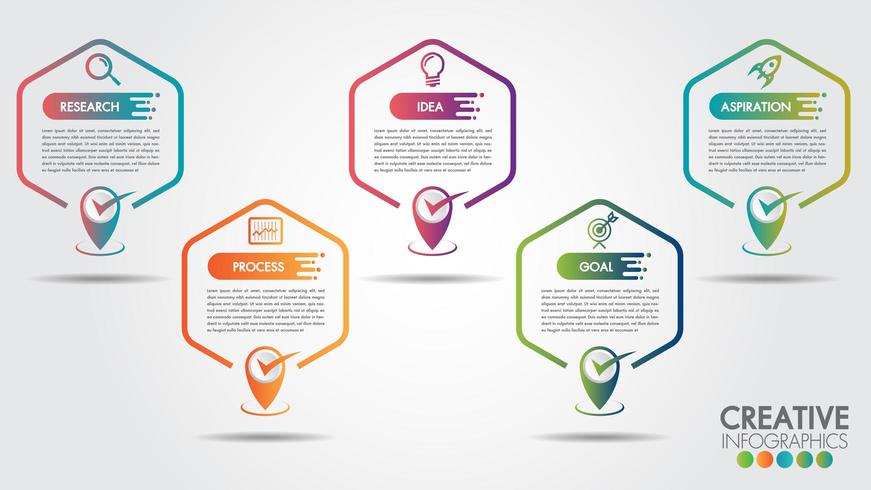 Business infographics Hexagon 5 steps and business icons vector