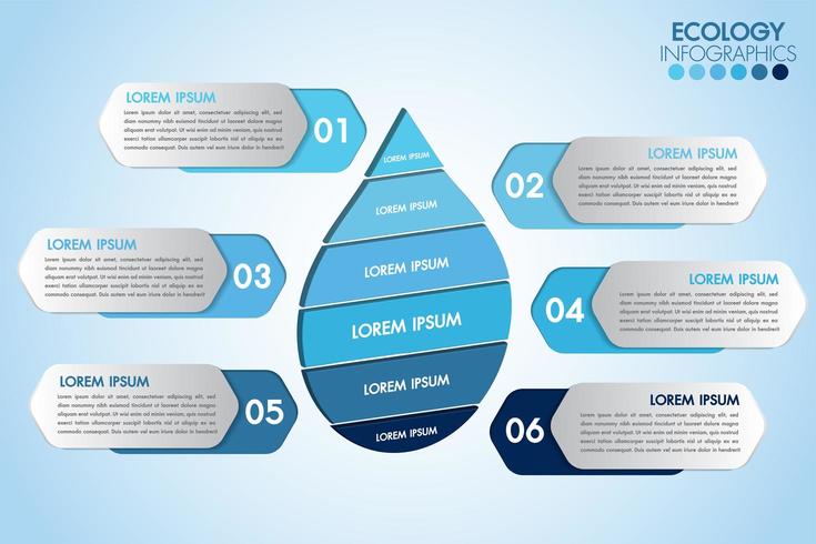 Infografía eco gota de agua con 6 pasos vector