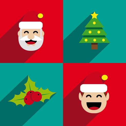 Iconos de Navidad cuadrados planos vector