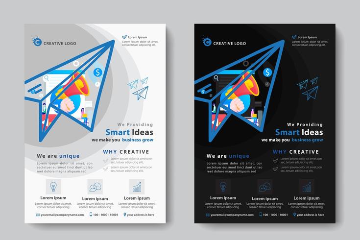 Corporate Business Template with Megaphone in Paper Plane Shape vector