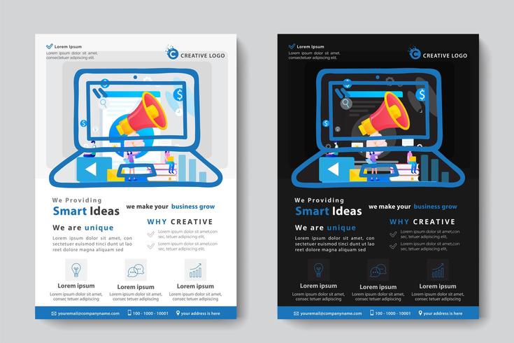 Plantilla de negocios corporativos con megáfono en forma de computadora portátil vector