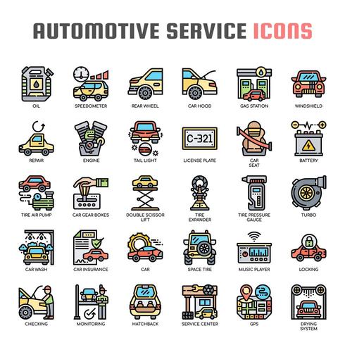 Iconos de línea fina de servicio automotriz vector