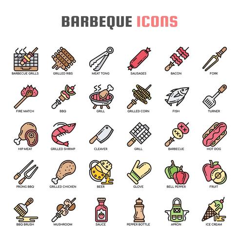 Iconos de delgada línea de barbacoa vector