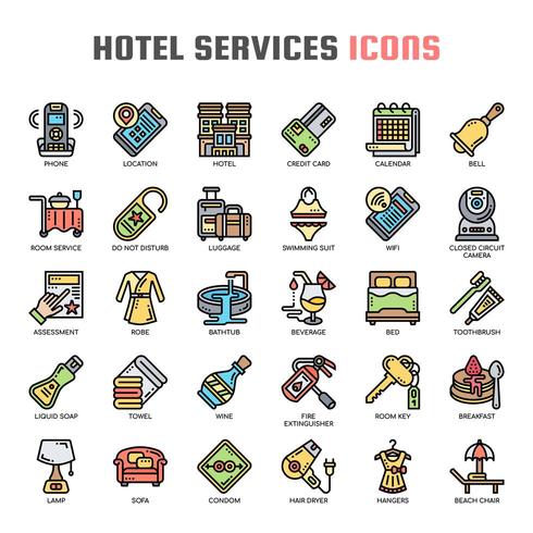 Iconos de color de línea fina de servicio de hotel vector