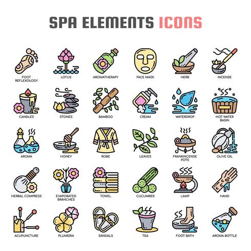 Iconos de delgada línea de elementos de spa vector