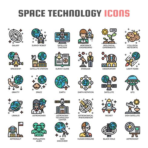 Iconos de línea delgada de tecnología de astronáutica vector