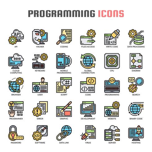 Programming Thin Line Icons vector