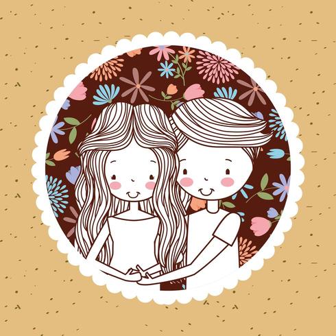 cute vintage portrait of pregnant couple with flowers vector