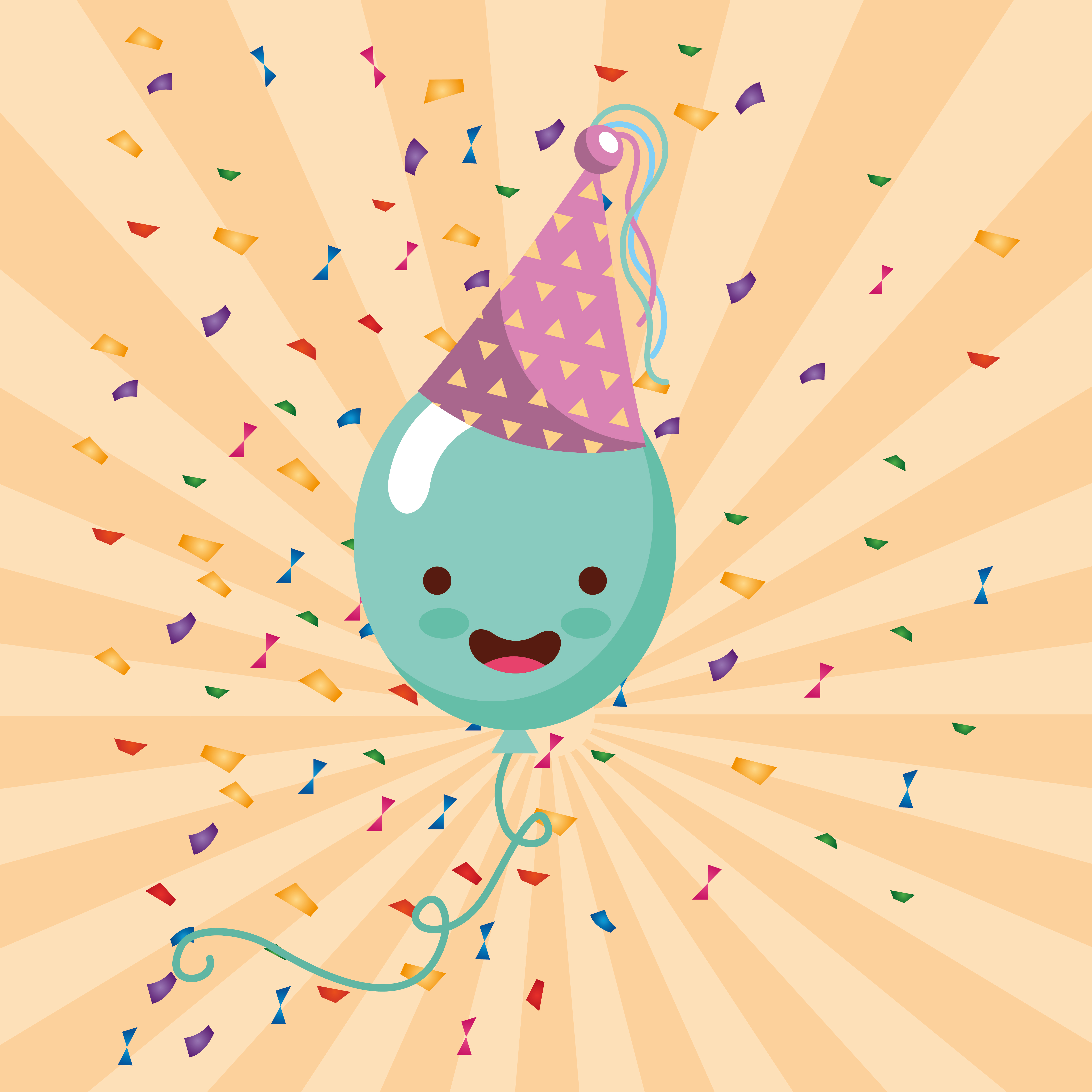 Download happy birthday card with kawaii balloon in party hat ...