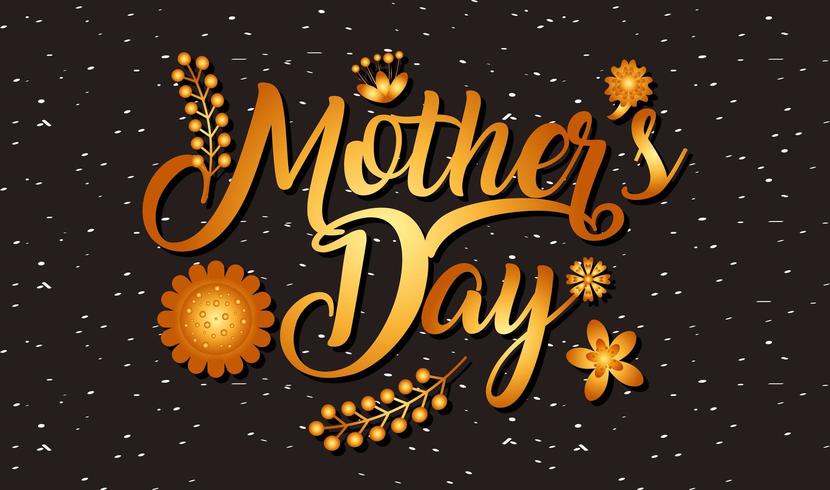 mothers day card with gold gradient text and floral elements vector