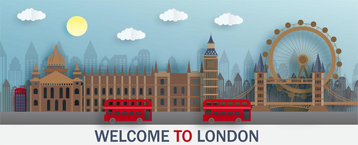 Welcome to London in paper cut vector