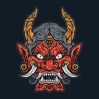 Angry japanese demon face vector