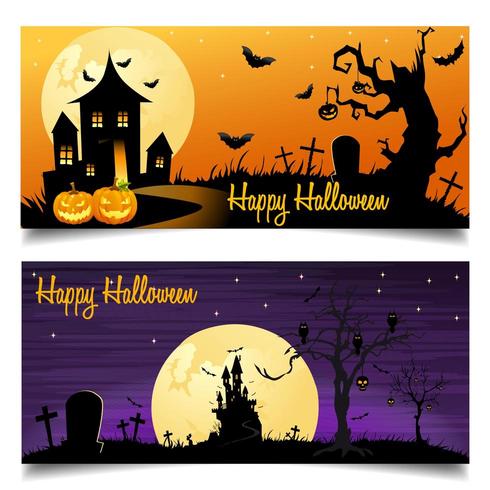 Happy Halloween card background with castle and bats