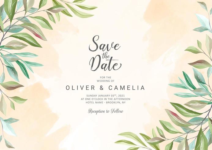 Botanic greenery wedding invitation card template  vector