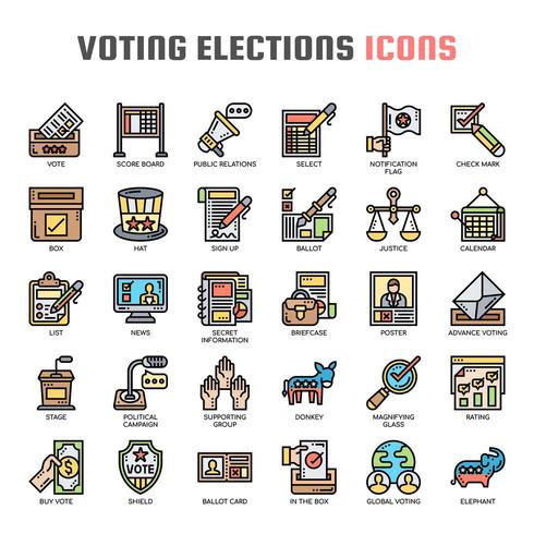 Elecciones de votación, iconos de líneas finas y píxeles perfectos vector