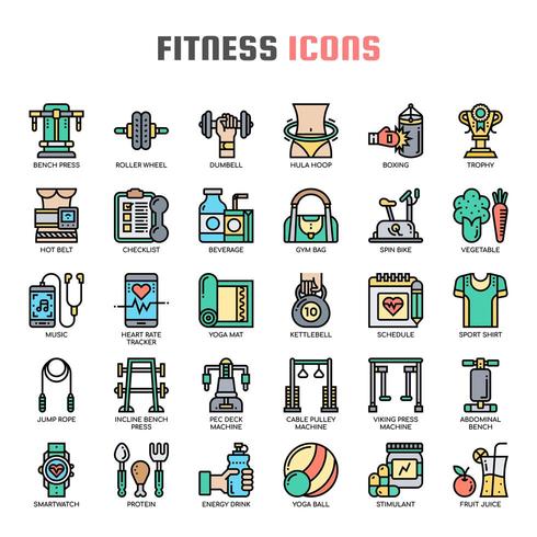 Iconos de delgada línea de fitness vector