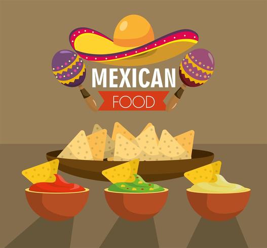 mexican food with traditional spicy sauces vector