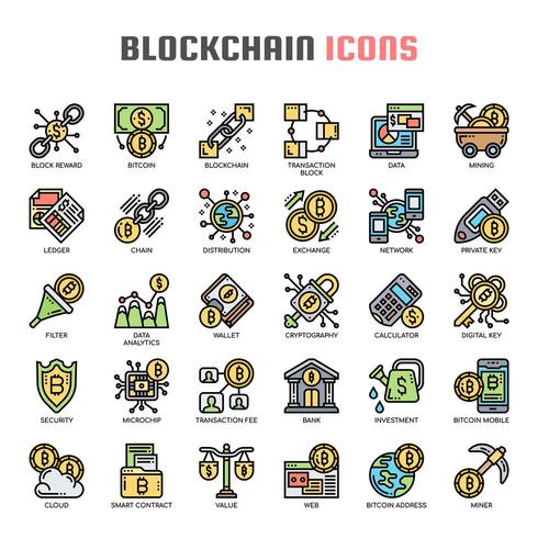 Iconos de línea delgada de blockchain vector