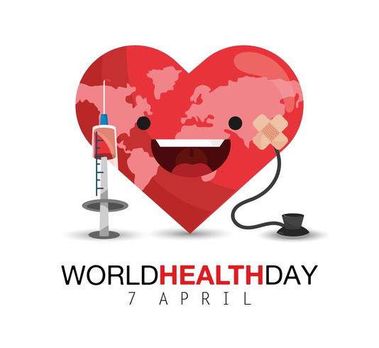 corazón feliz con jeringa para el día mundial de la salud vector