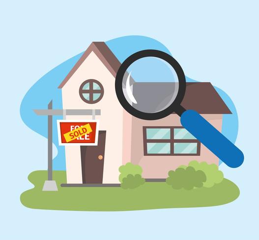house sold property plan with magnifying glass vector