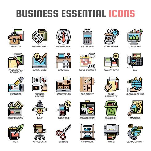 Iconos de línea fina esencial de negocios vector