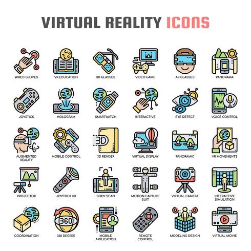 Iconos de línea delgada de realidad virtual vector