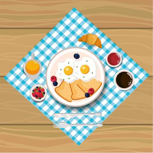 delicious fried eggs with slice bread vector