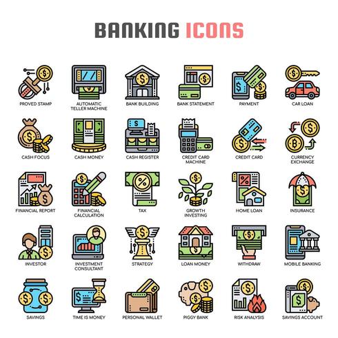 Banking Thin Line Icons vector