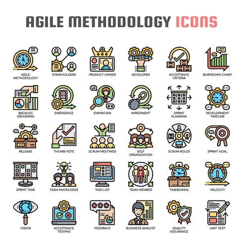 Metodología ágil Iconos de líneas finas vector