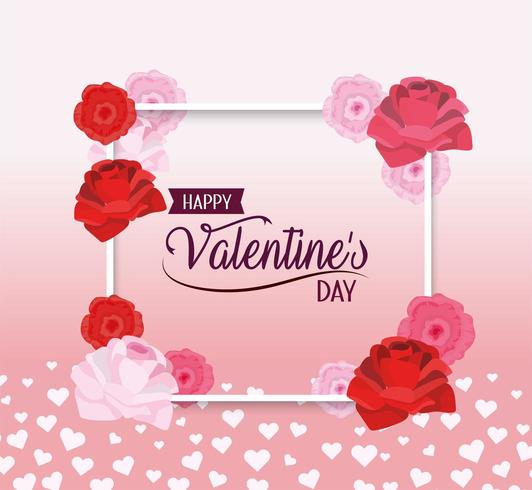 frame with flowers decoration to celebrate valentine vector