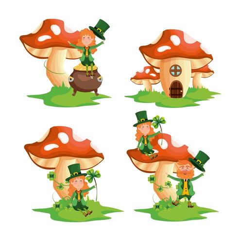 set st patrick woman and man with fungus house vector