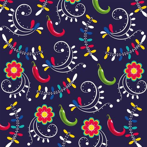 chili peppers with flowers pattern  vector