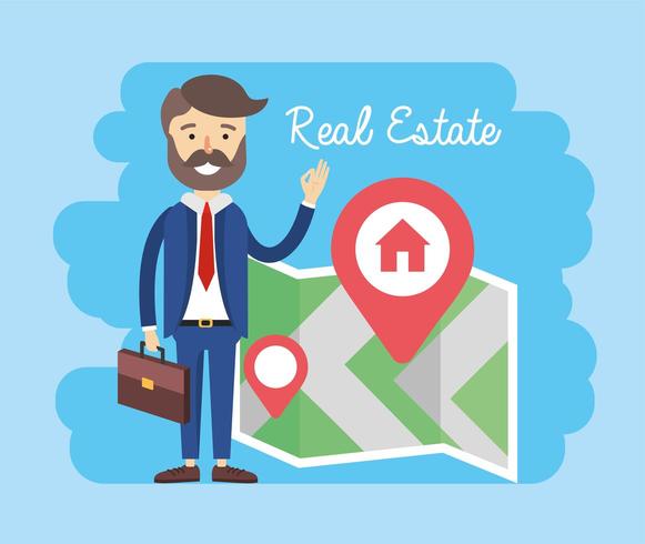 businessman with property map location to sale vector