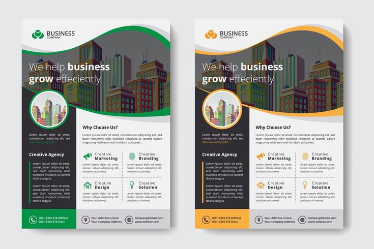 Corporate Business Template with Buildings in Wavy Cutout vector