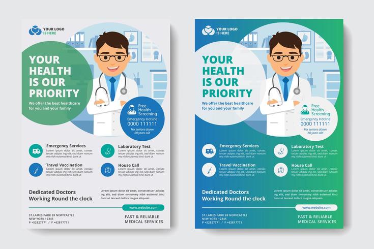 Blue and Green Corporate Business Template with Doctor in Circle Shape vector