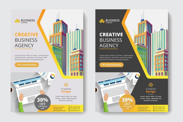 Corporate Business Template with Office Worker and Building vector