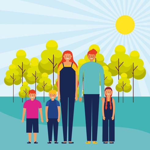 outdoor park on a sunny day with happy family vector