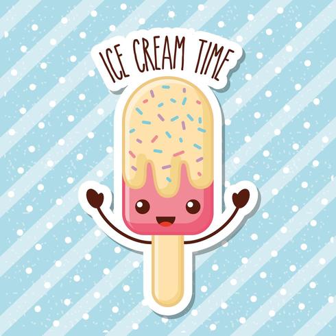 Barra de helado Kawaii con texto Ice Cream Time vector