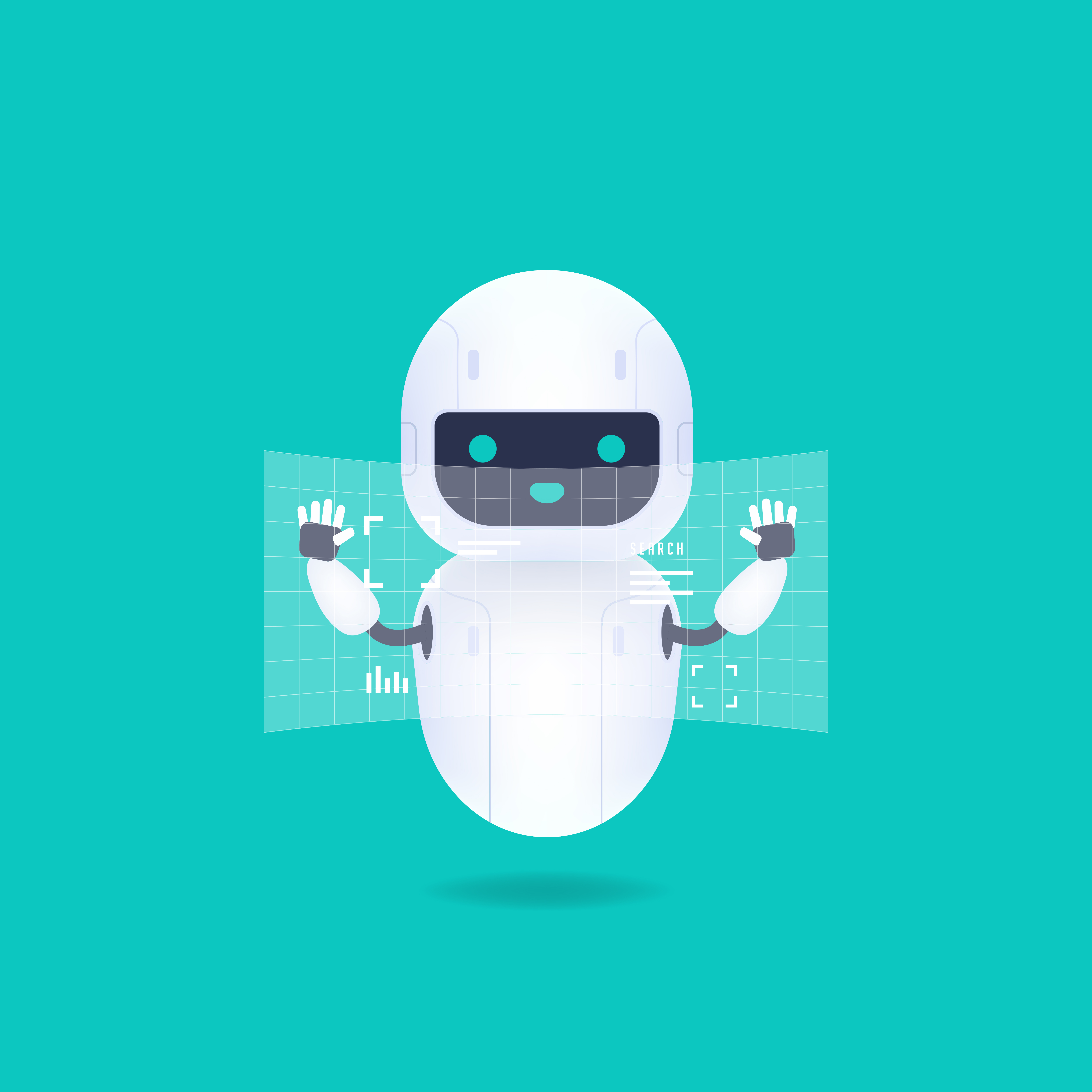 White Friendly Android Robot With Hud Interface Screen 685999 Vector Art At Vecteezy