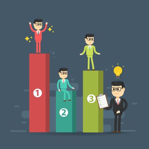 Search engine ranking with men standing on graph vector