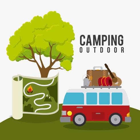 Camping, viajes y vacaciones. vector