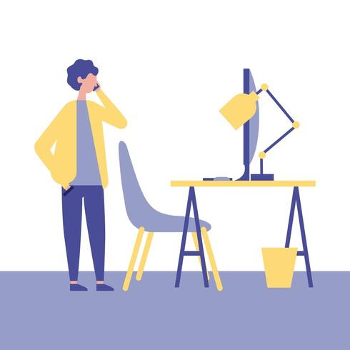 man talking telephone office vector